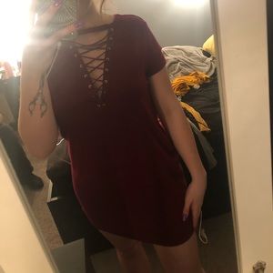 Maroon Corset T-Shirt Dress